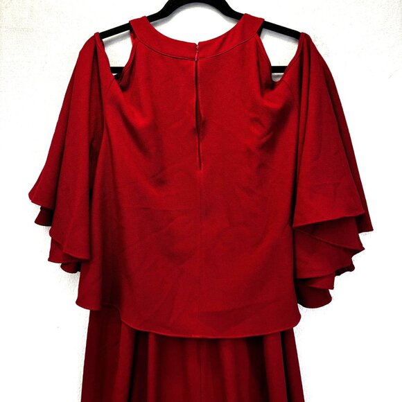 Adrianna Papell Red Flutter Party Dress Womens 16W Cold Shoulder Midi Cocktail - Picture 4 of 15